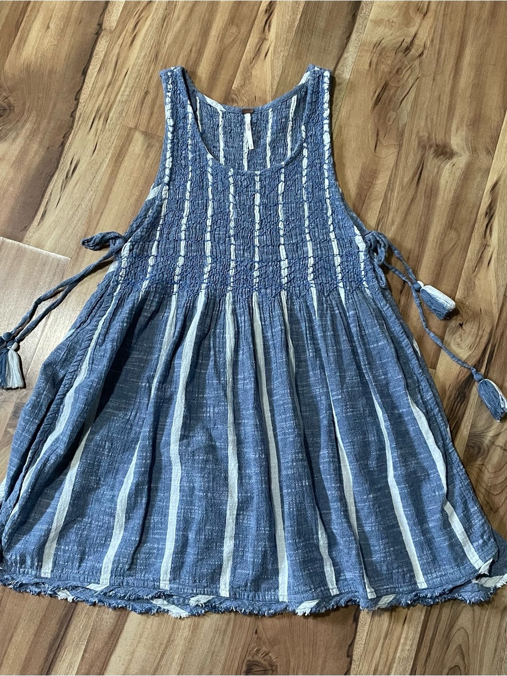 Free People Boho Striped Obi Posey Smocked Tank - Open Side with Tassels Sz S